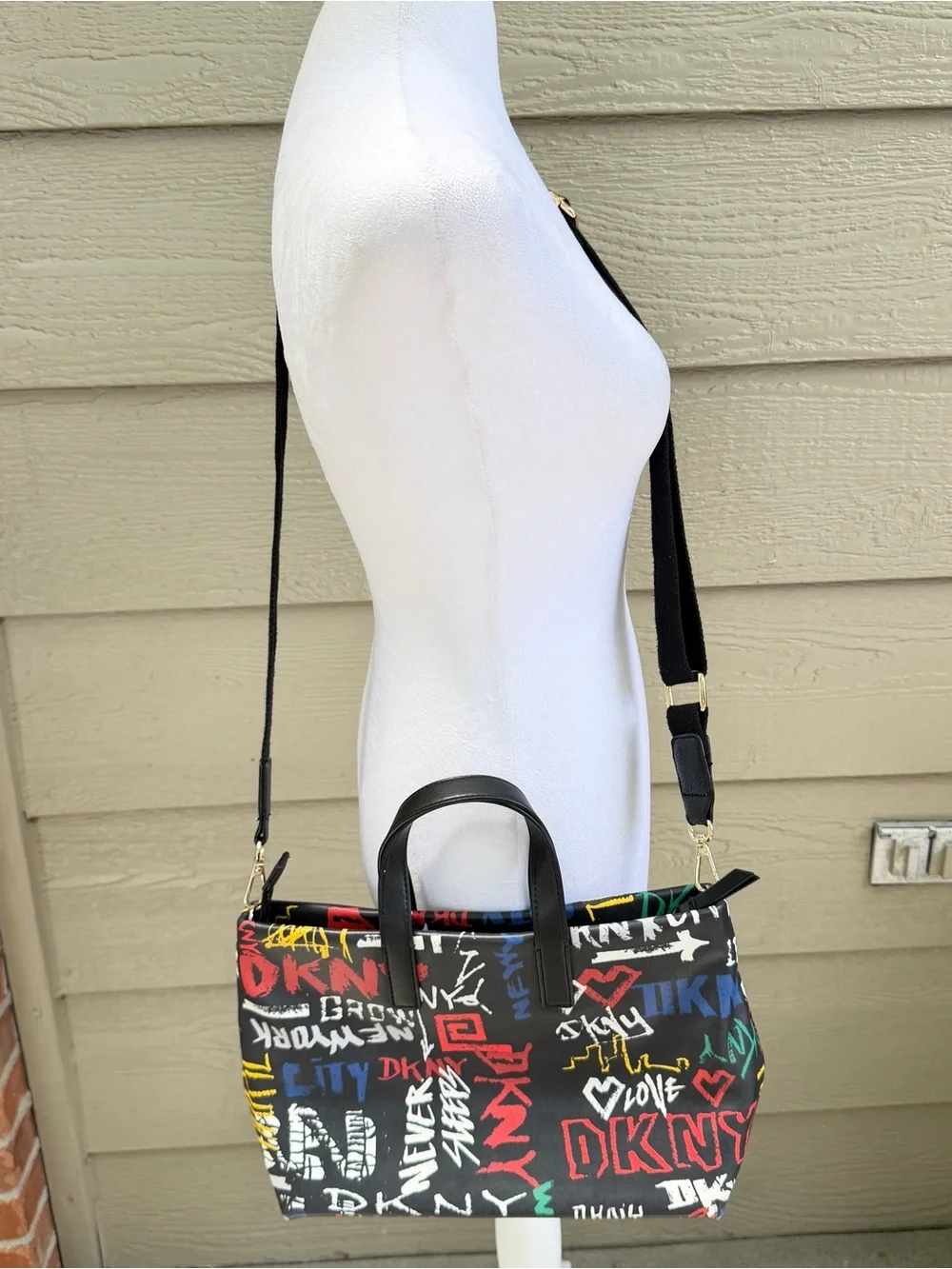 DKNY Graffiti Print Shoulder Bag Dual Handles New York Street Art Zip Crossbody